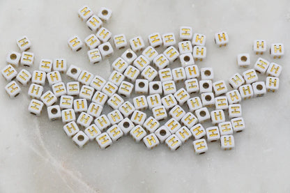 4.8mm Gold Square Letter Beads for Personalized Name Bracelets, Single Letter Beads A-Z