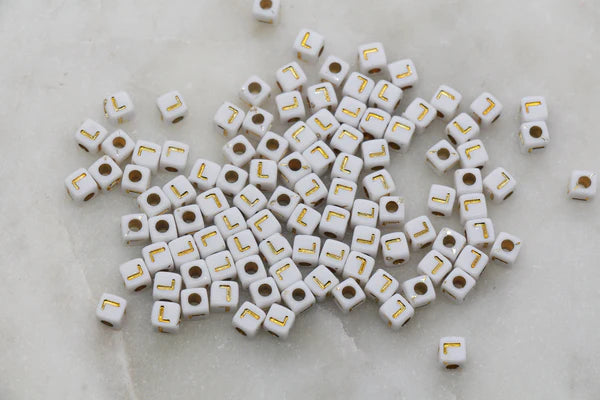 4.8mm Gold Square Letter Beads for Personalized Name Bracelets, Single Letter Beads A-Z