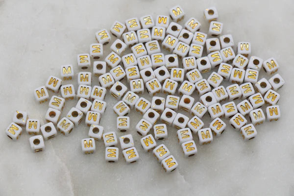4.8mm Gold Square Letter Beads for Personalized Name Bracelets, Single Letter Beads A-Z