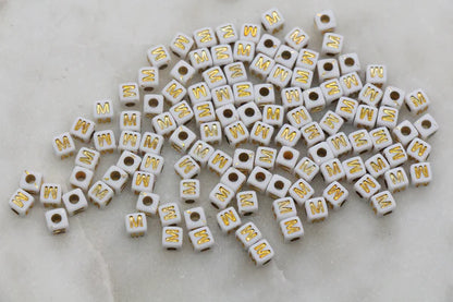 4.8mm Gold Square Letter Beads for Personalized Name Bracelets, Single Letter Beads A-Z