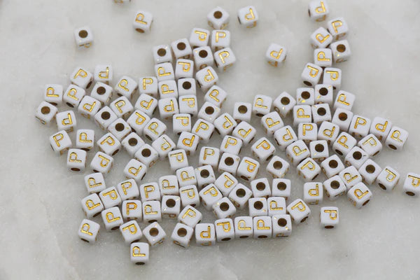 4.8mm Gold Square Letter Beads for Personalized Name Bracelets, Single Letter Beads A-Z