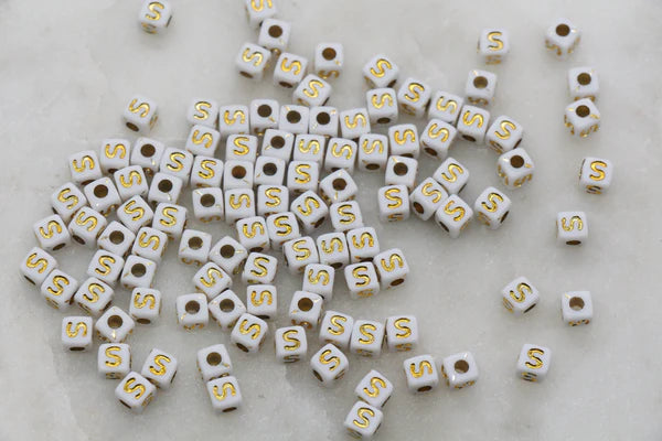 4.8mm Gold Square Letter Beads for Personalized Name Bracelets, Single Letter Beads A-Z