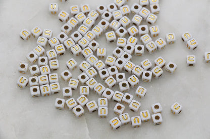 4.8mm Gold Square Letter Beads for Personalized Name Bracelets, Single Letter Beads A-Z