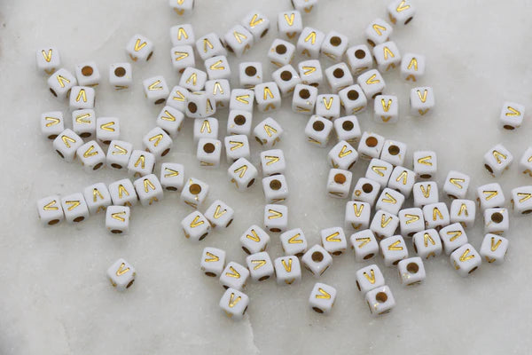 4.8mm Gold Square Letter Beads for Personalized Name Bracelets, Single Letter Beads A-Z