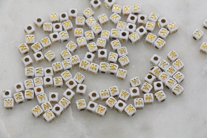 4.8mm Gold Square Letter Beads for Personalized Name Bracelets, Single Letter Beads A-Z