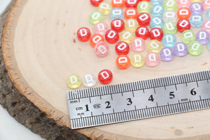 Translucent Alphabet Letter Beads, Flat Round Letter Beads A-Z