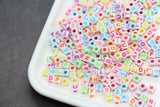 Multicolored cube letter beads – white plastic alphabet beads for crafts