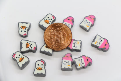 Mixed ghost polymer clay beads – pumpkin & witch hat Halloween beads for bracelets and keychains