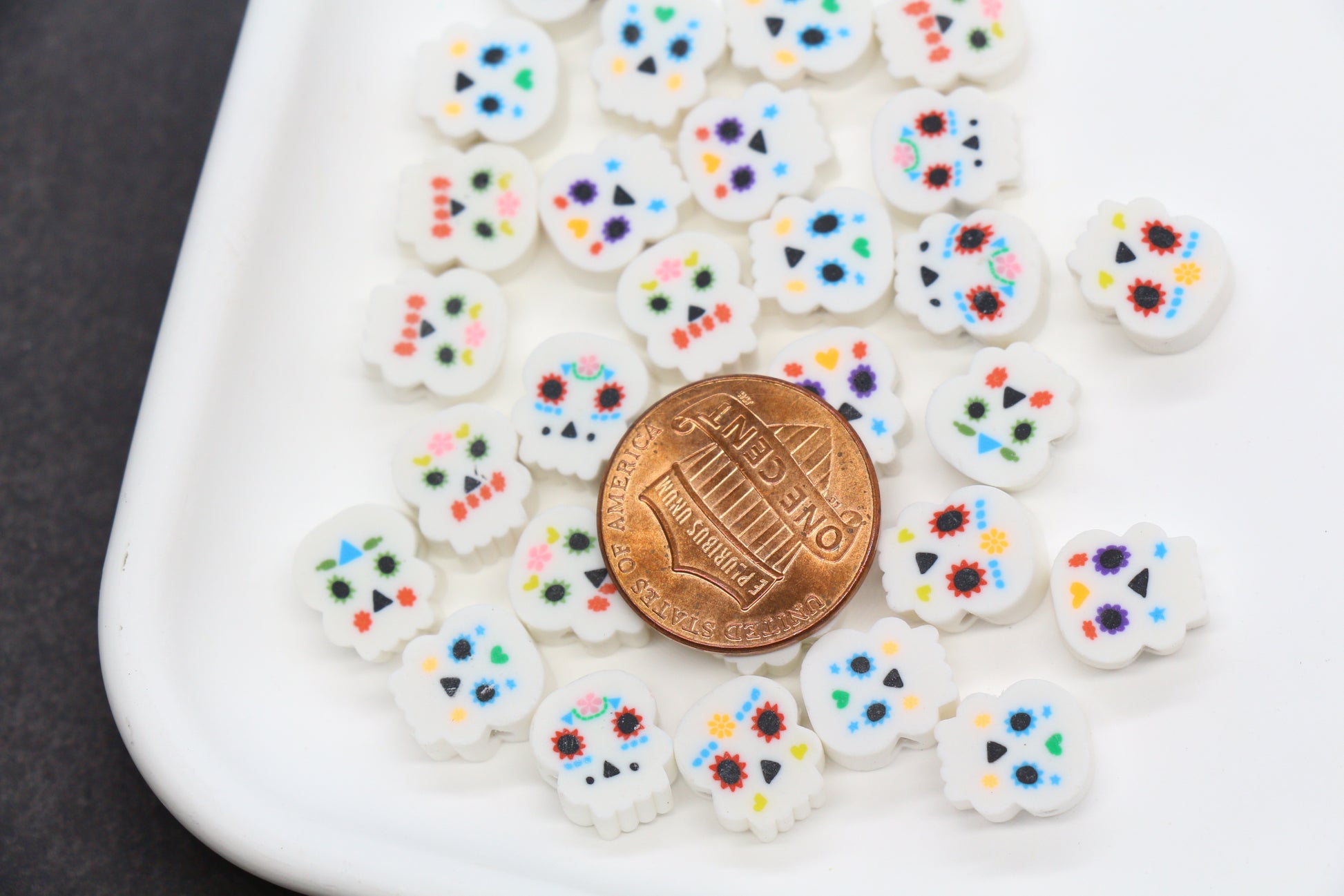 Day of the Dead sugar skull polymer clay beads – colorful skull beads for Halloween jewelry