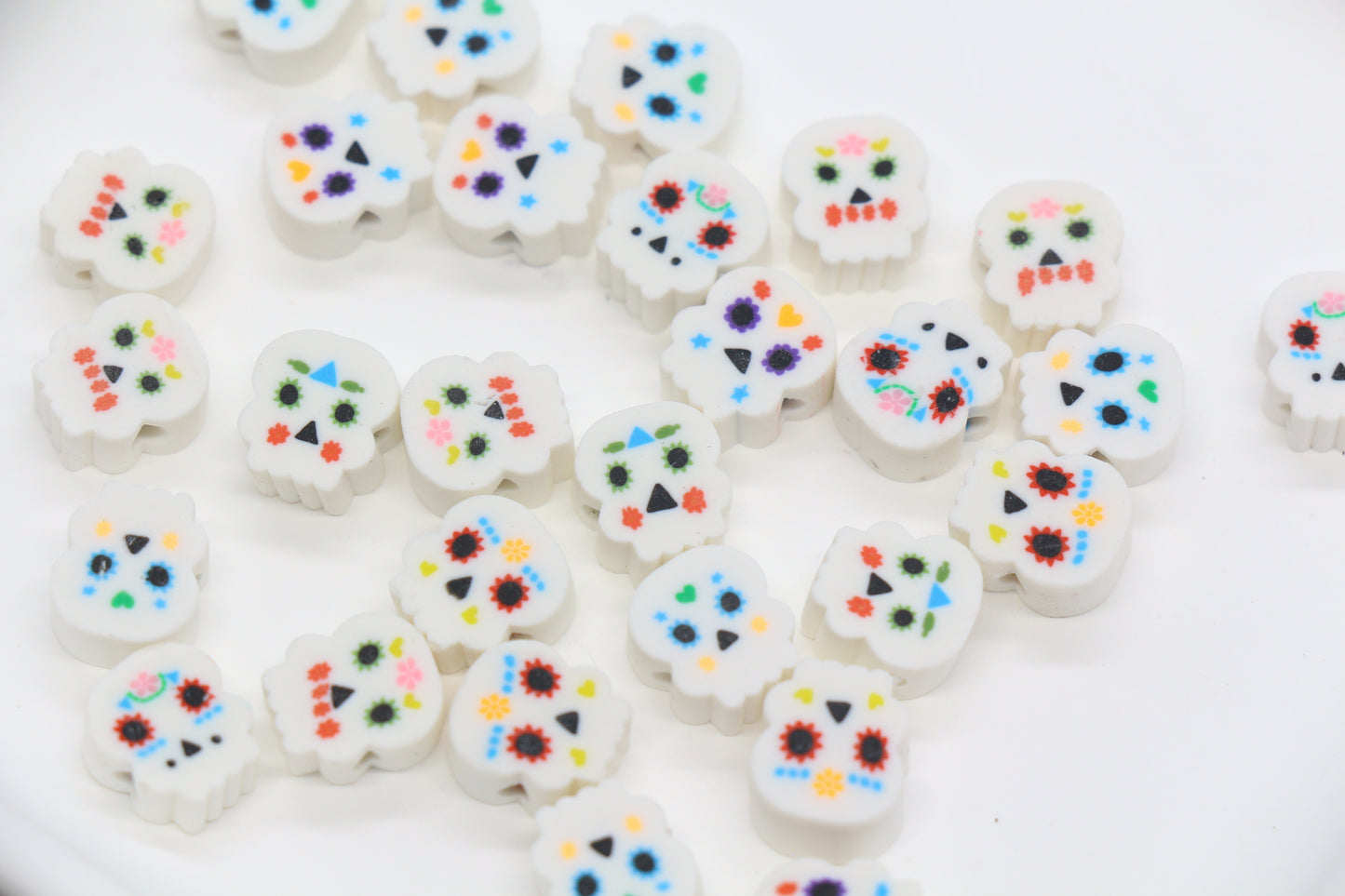 Day of the Dead sugar skull polymer clay beads – colorful skull beads for Halloween jewelry