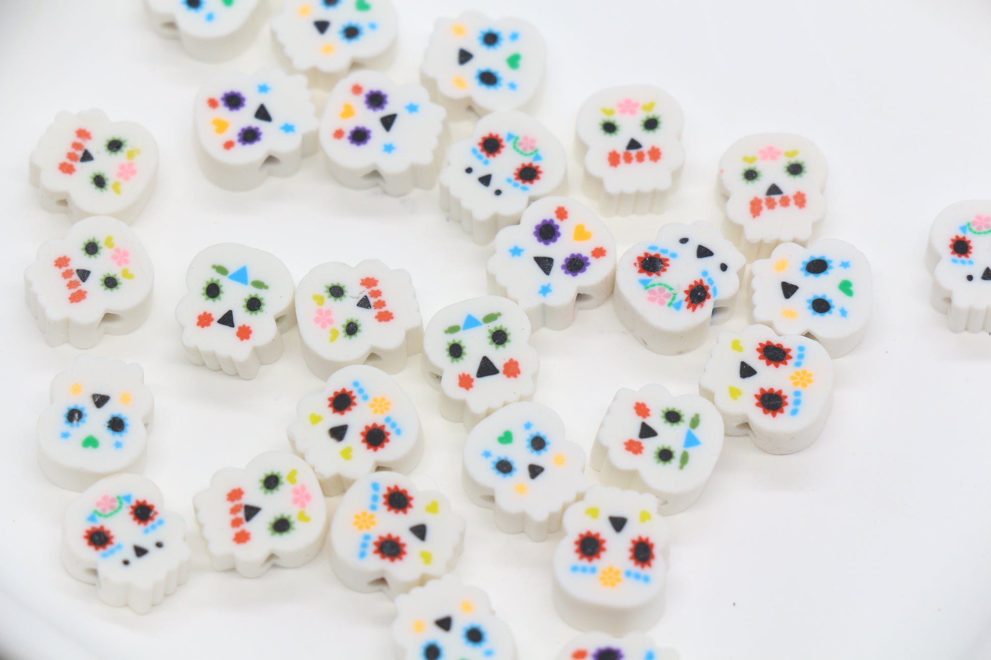 Day of the Dead sugar skull polymer clay beads – colorful skull beads for Halloween jewelry