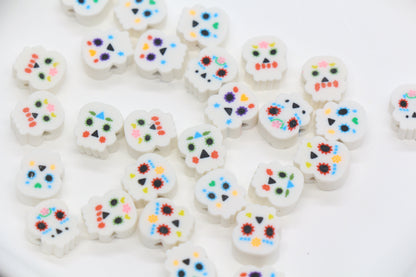 Day of the Dead sugar skull polymer clay beads – colorful skull beads for Halloween jewelry