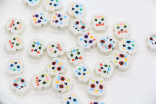 Day of the Dead sugar skull polymer clay beads – colorful skull beads for Halloween jewelry