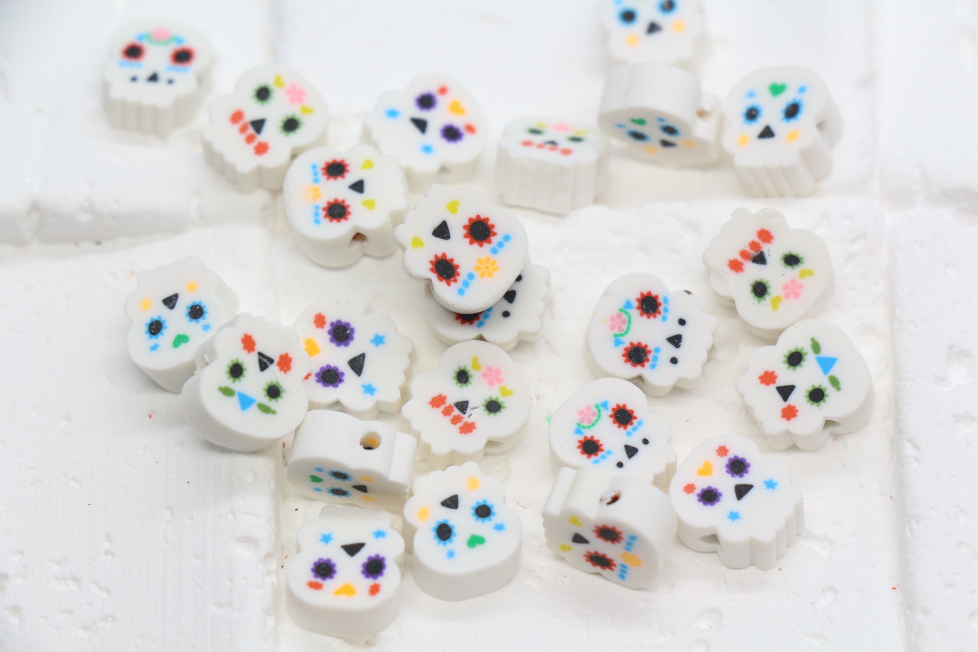Day of the Dead sugar skull polymer clay beads – colorful skull beads for Halloween jewelry