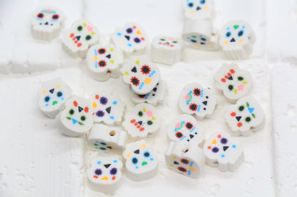 Day of the Dead sugar skull polymer clay beads – colorful skull beads for Halloween jewelry