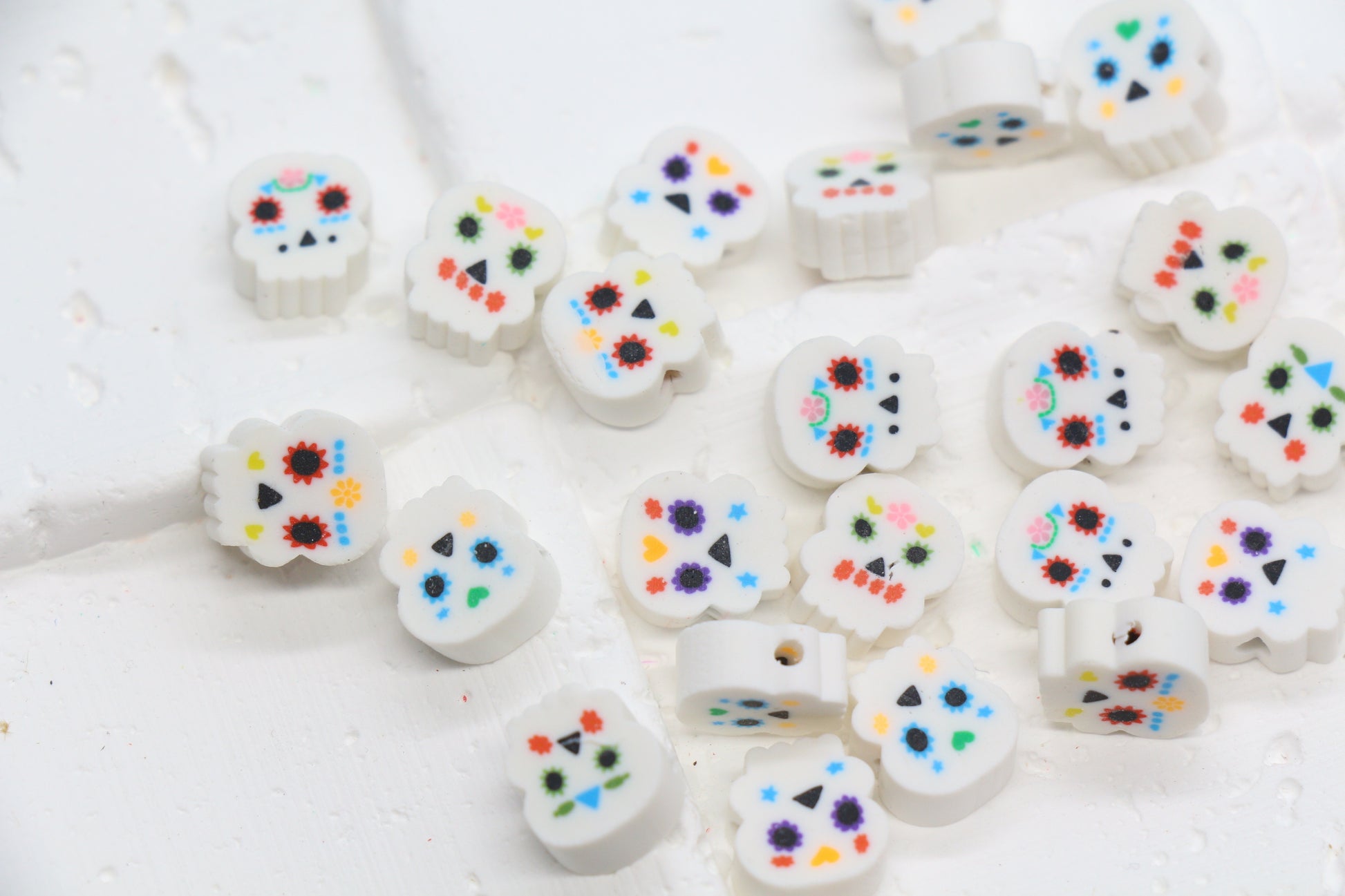Day of the Dead sugar skull polymer clay beads – colorful skull beads for Halloween jewelry