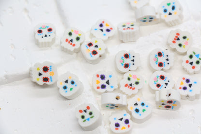 Day of the Dead sugar skull polymer clay beads – colorful skull beads for Halloween jewelry