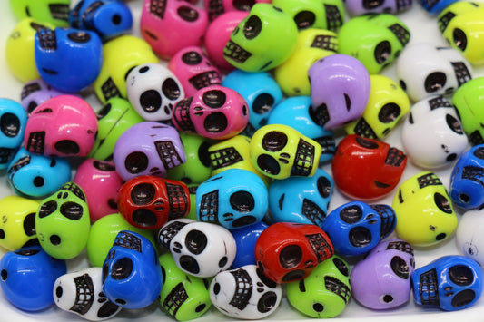 Multicolored Skull Beads, Plastic Skull Beads #1633