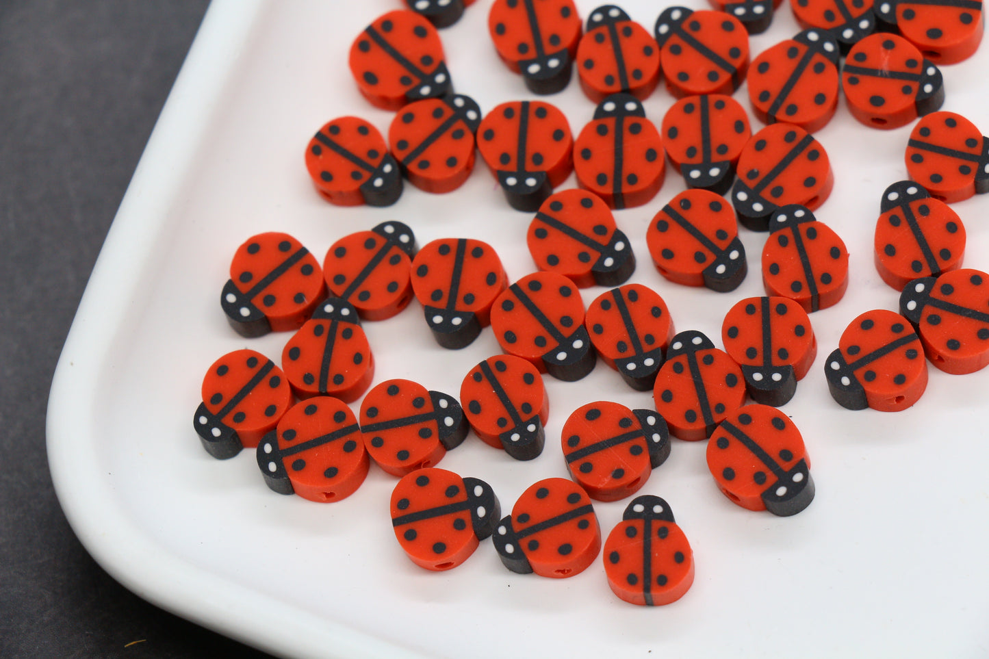 Red and black ladybug polymer clay beads – insect beads for jewelry making