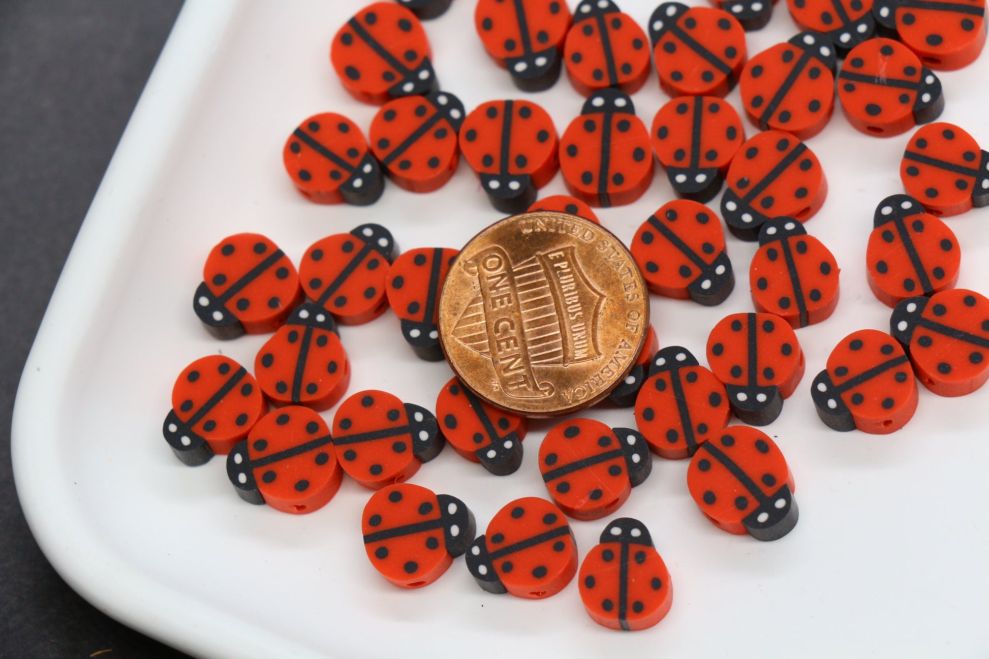 Red and black ladybug polymer clay beads – insect beads for jewelry making