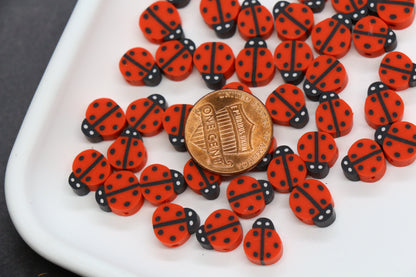 Red and black ladybug polymer clay beads – insect beads for jewelry making