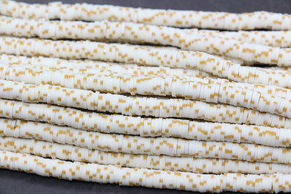 White & Gold Speckle Heishi Beads – Polymer Clay Disc Beads for Jewelry