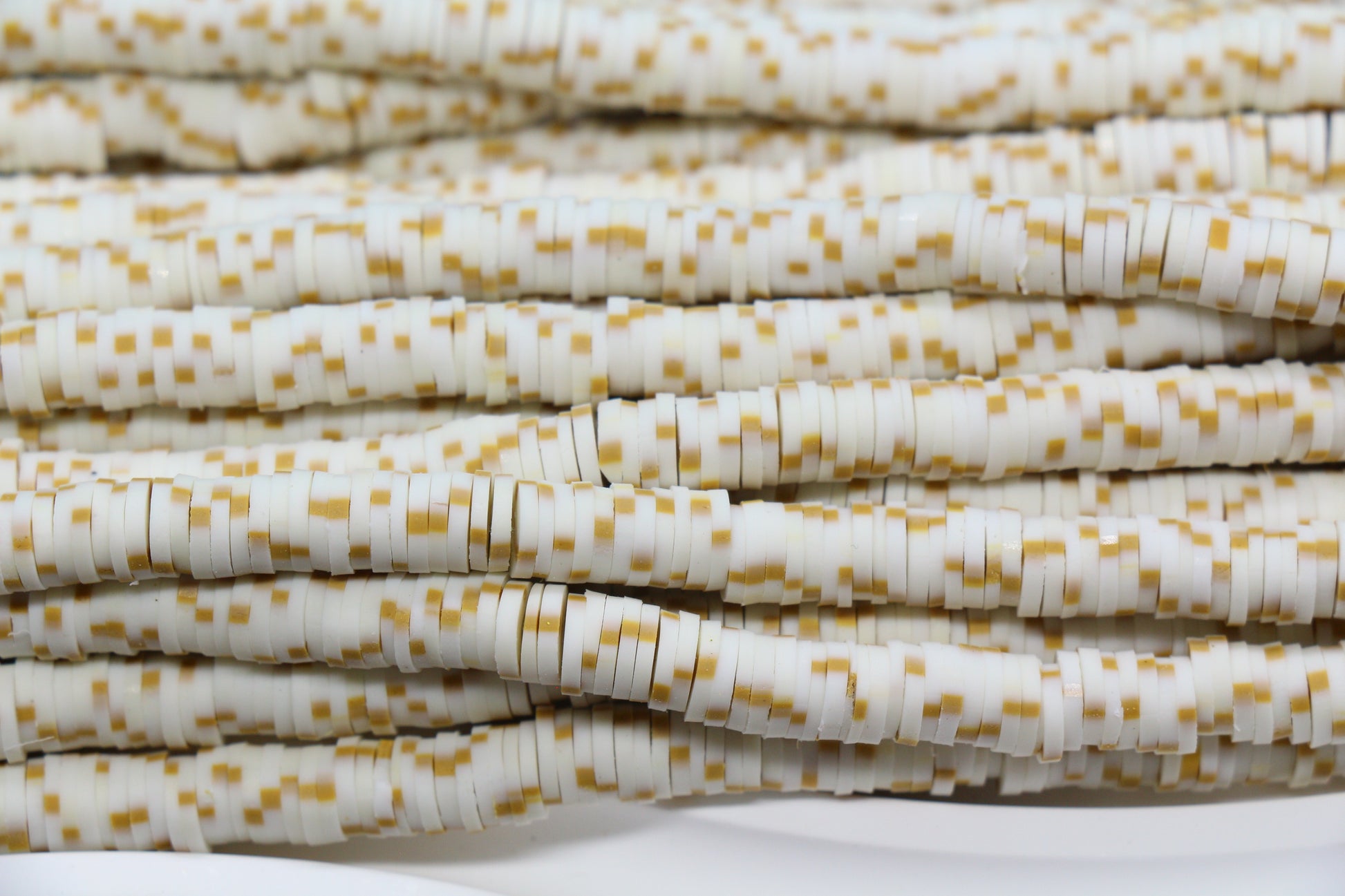 White & Gold Speckle Heishi Beads – Polymer Clay Disc Beads for Jewelry