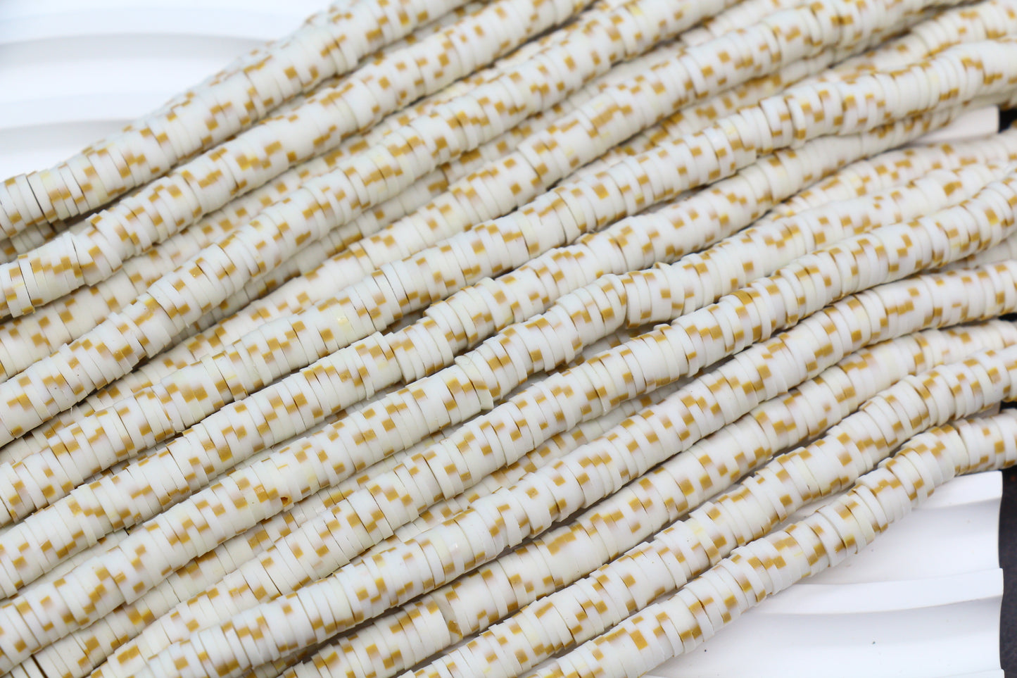 White & Gold Speckle Heishi Beads – Polymer Clay Disc Beads for Jewelry