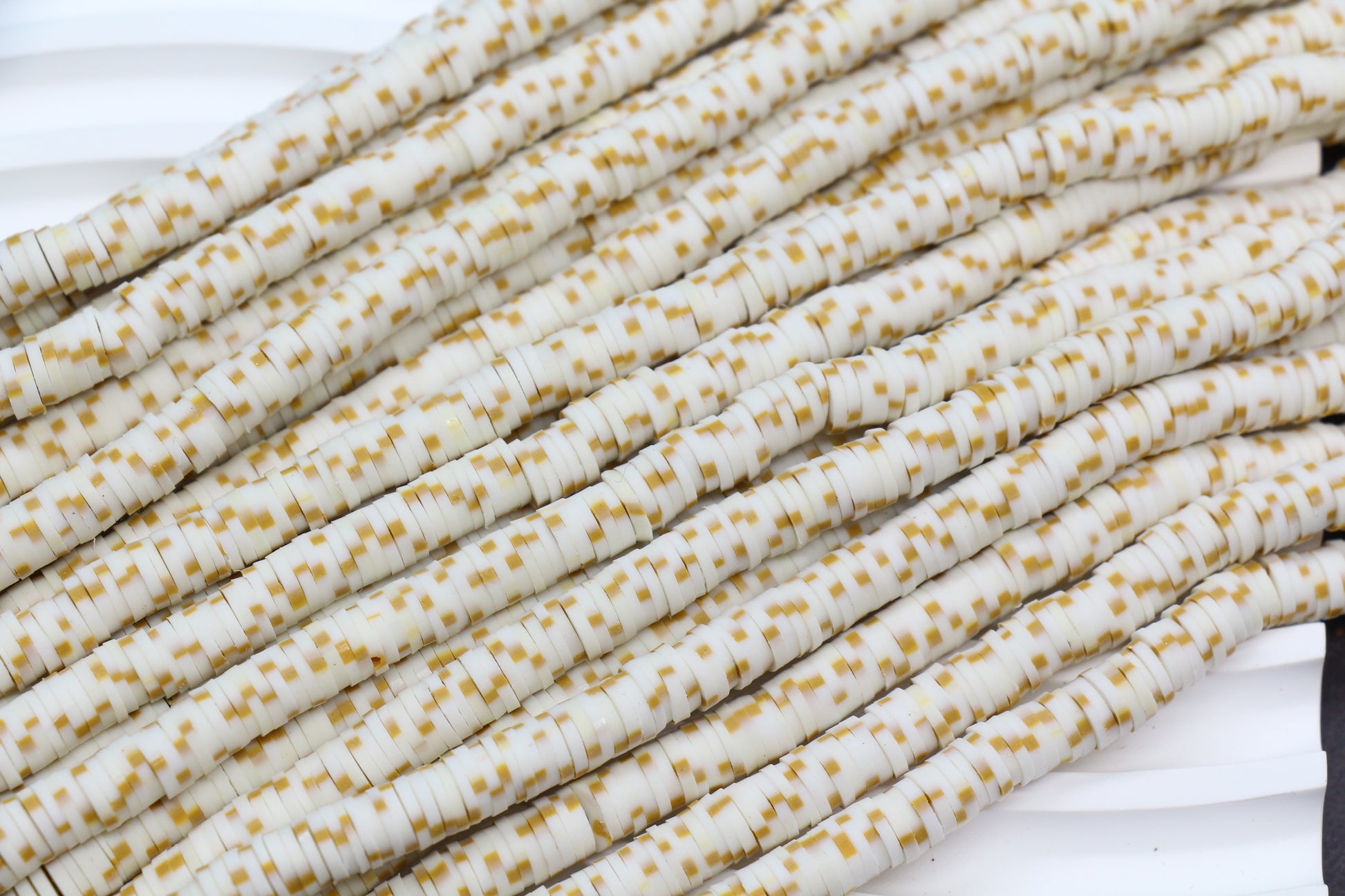 White & Gold Speckle Heishi Beads – Polymer Clay Disc Beads for Jewelry