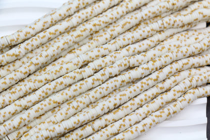 White & Gold Speckle Heishi Beads – Polymer Clay Disc Beads for Jewelry