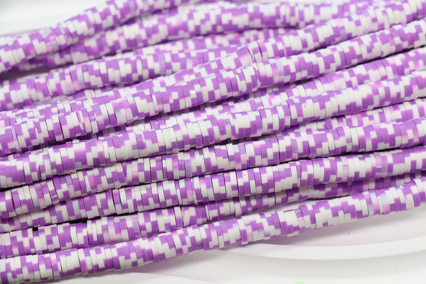 Purple and white speckle heishi beads – polymer clay disc beads for jewelry making