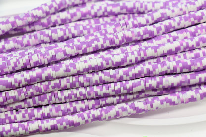 Purple and white speckle heishi beads – polymer clay disc beads for jewelry making