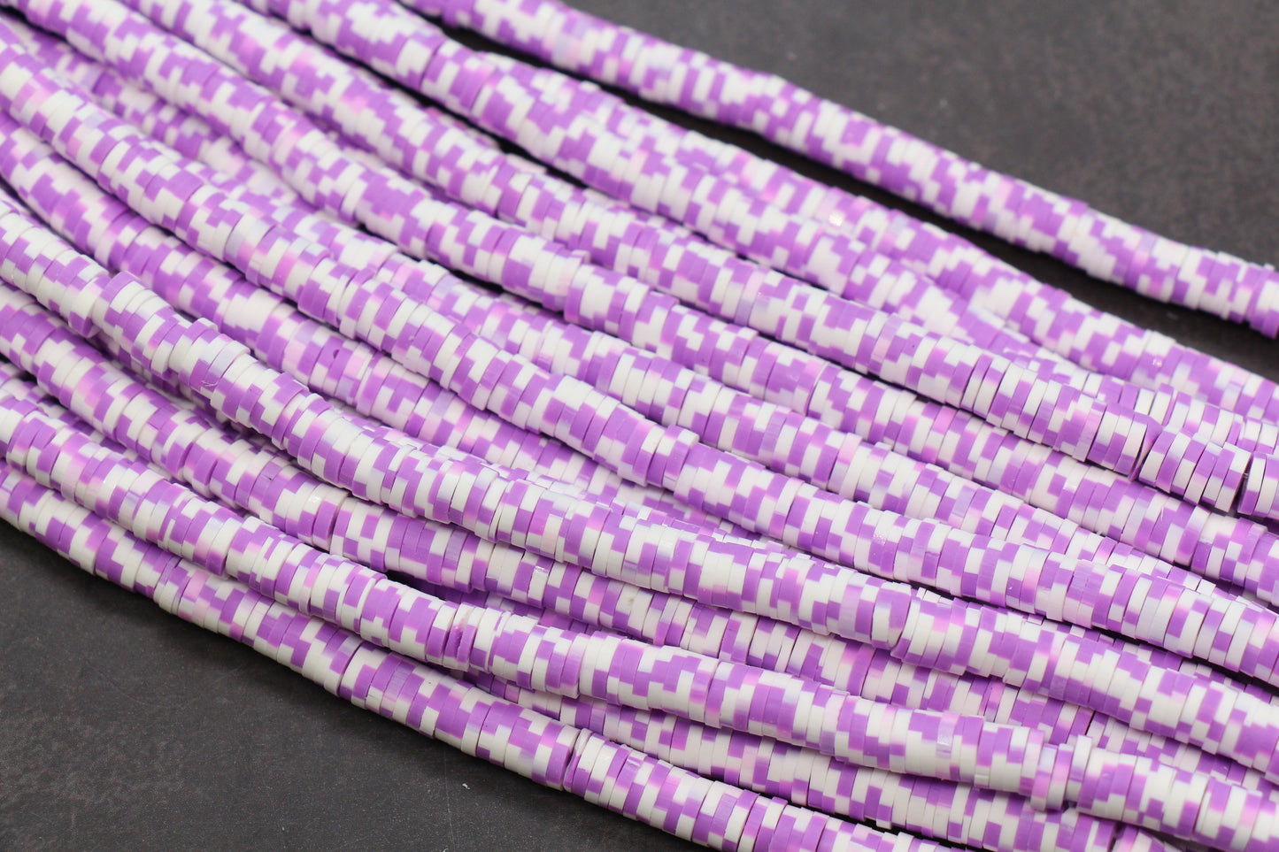 Purple and white speckle heishi beads – polymer clay disc beads for jewelry making