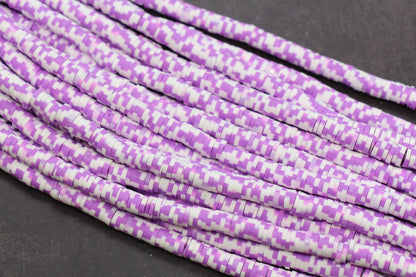 Purple and white speckle heishi beads – polymer clay disc beads for jewelry making