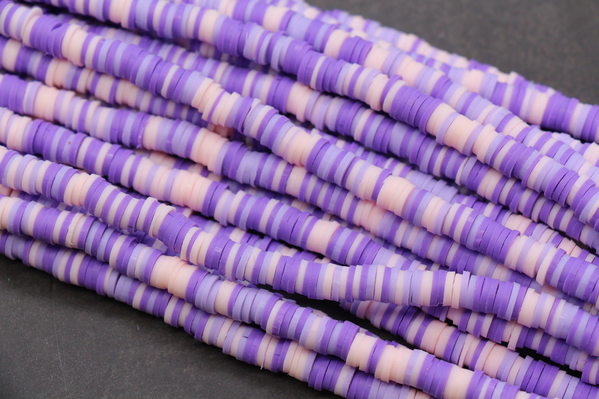 Purple and pink heishi polymer clay beads – striped flat disc beads for jewelry making