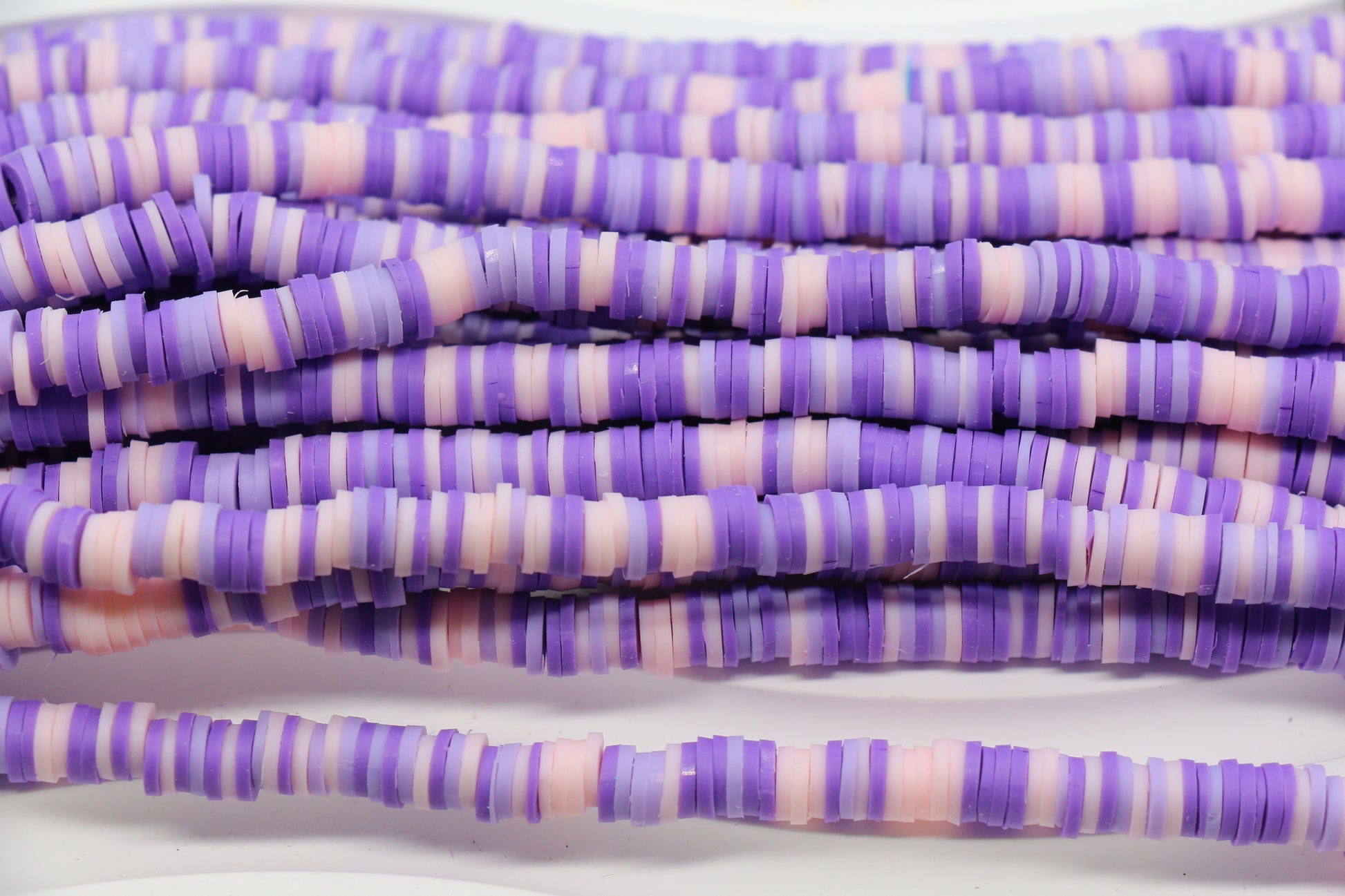 Purple and pink heishi polymer clay beads – striped flat disc beads for jewelry making