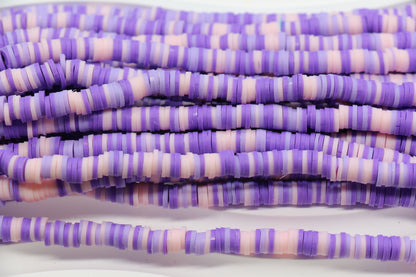 Purple and pink heishi polymer clay beads – striped flat disc beads for jewelry making