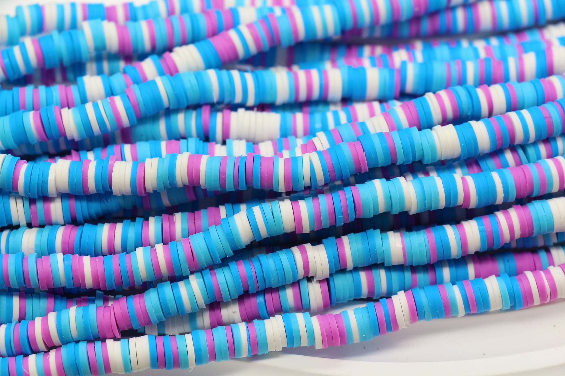 Blue purple white heishi beads – flat polymer clay disc beads for bracelets & necklaces