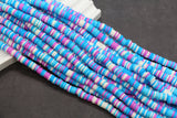 Blue, purple, and white heishi beads – striped polymer clay disc beads for jewelry making