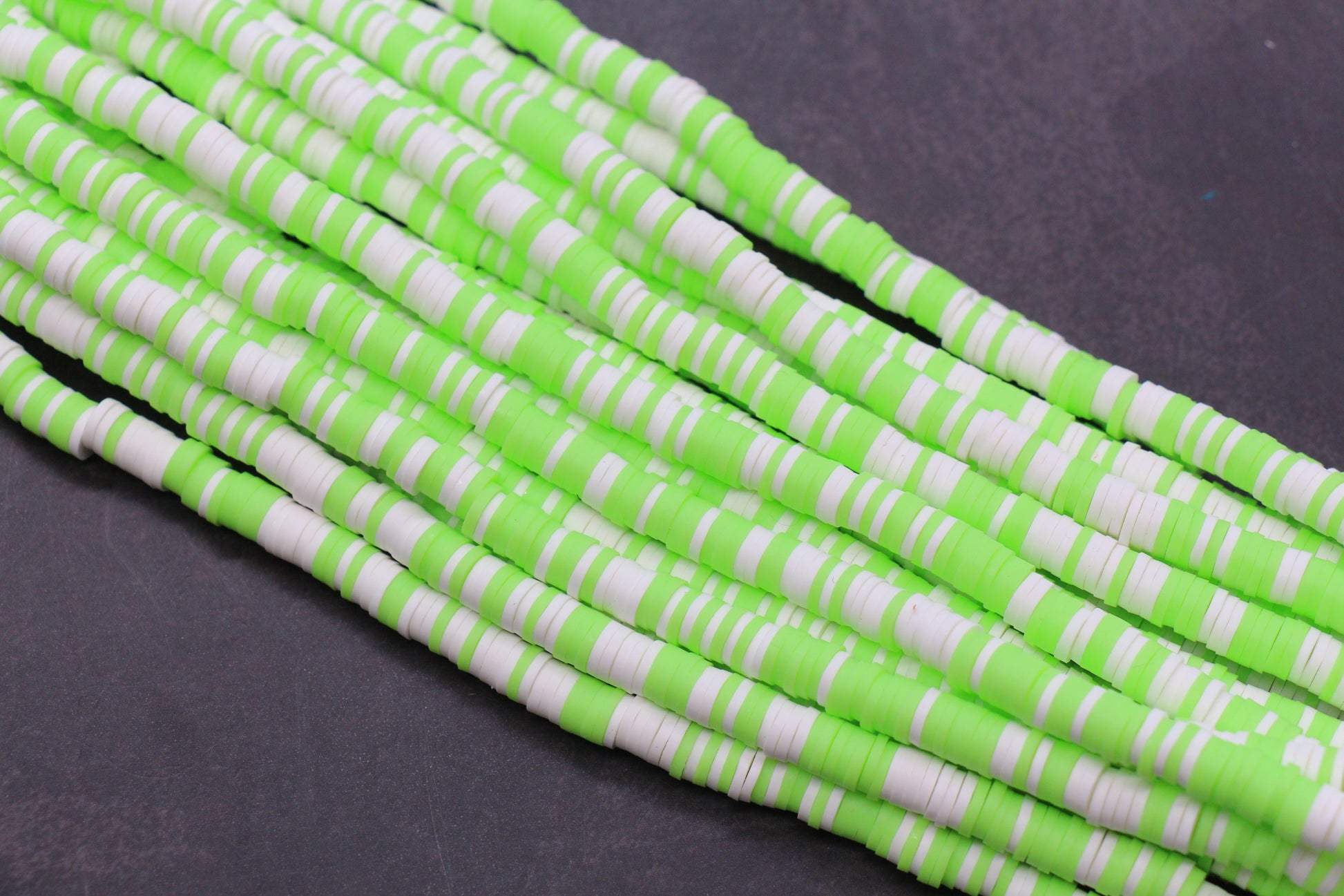 6mm Lime Green & White Striped Heishi Polymer Clay Beads – Disc Spacer Beads for DIY Jewelry