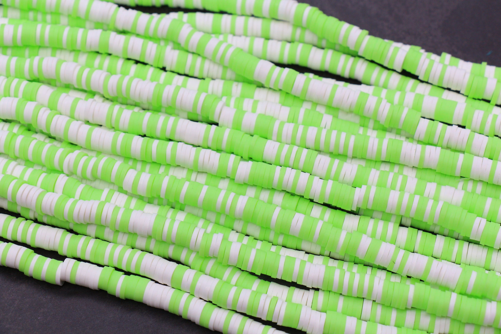 6mm Lime Green & White Striped Heishi Polymer Clay Beads – Disc Spacer Beads for DIY Jewelry