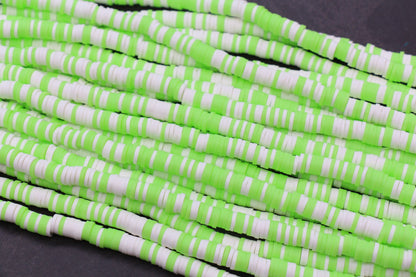 6mm Lime Green & White Striped Heishi Polymer Clay Beads – Disc Spacer Beads for DIY Jewelry
