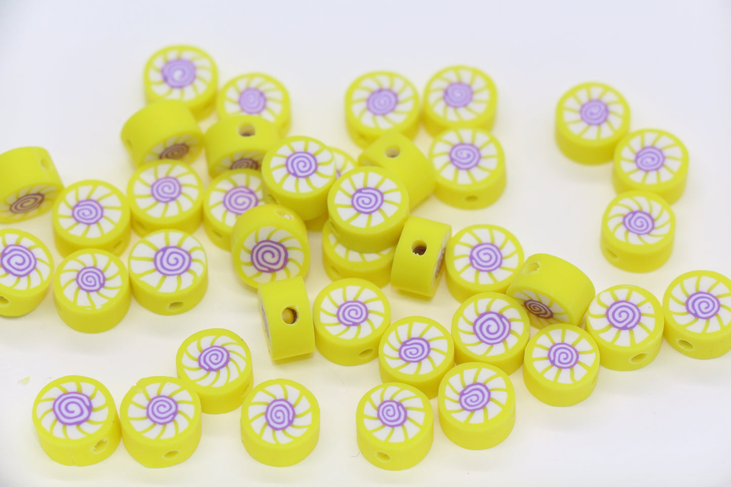 Sushi Polymer Clay Beads – 10mm Yellow Spiral Roll Focal Beads for DIY Jewelry