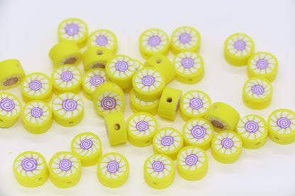 Sushi Polymer Clay Beads – 10mm Yellow Spiral Roll Focal Beads for DIY Jewelry