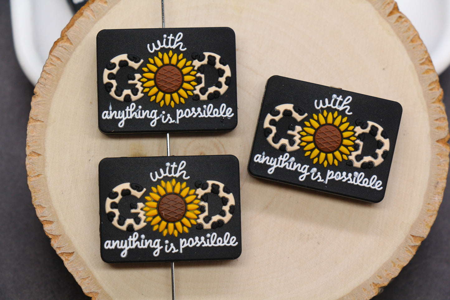 With God Anything is Possible sunflower silicone focal bead – Christian jewelry and keychain DIY supply