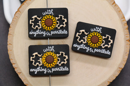 With God Anything is Possible sunflower silicone focal bead – Christian jewelry and keychain DIY supply