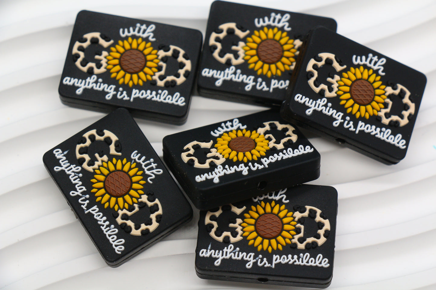 With God Anything is Possible sunflower silicone focal bead – Christian jewelry and keychain DIY supply