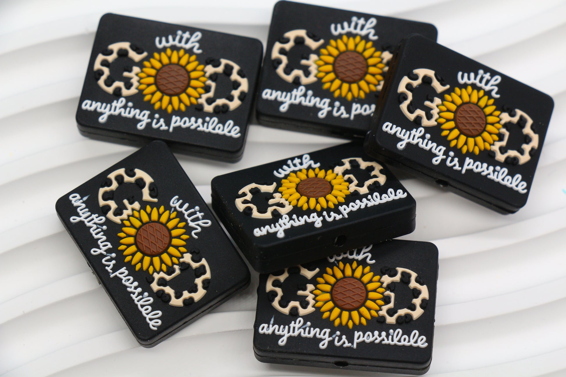 With God Anything is Possible sunflower silicone focal bead – Christian jewelry and keychain DIY supply