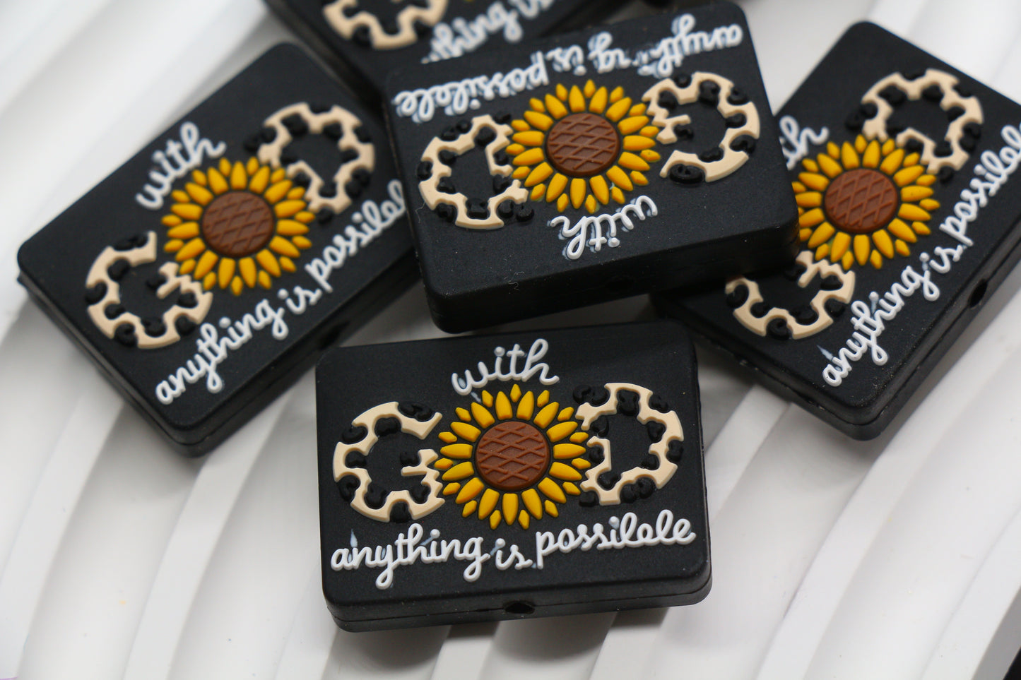 With God Anything is Possible sunflower silicone focal bead – Christian jewelry and keychain DIY supply