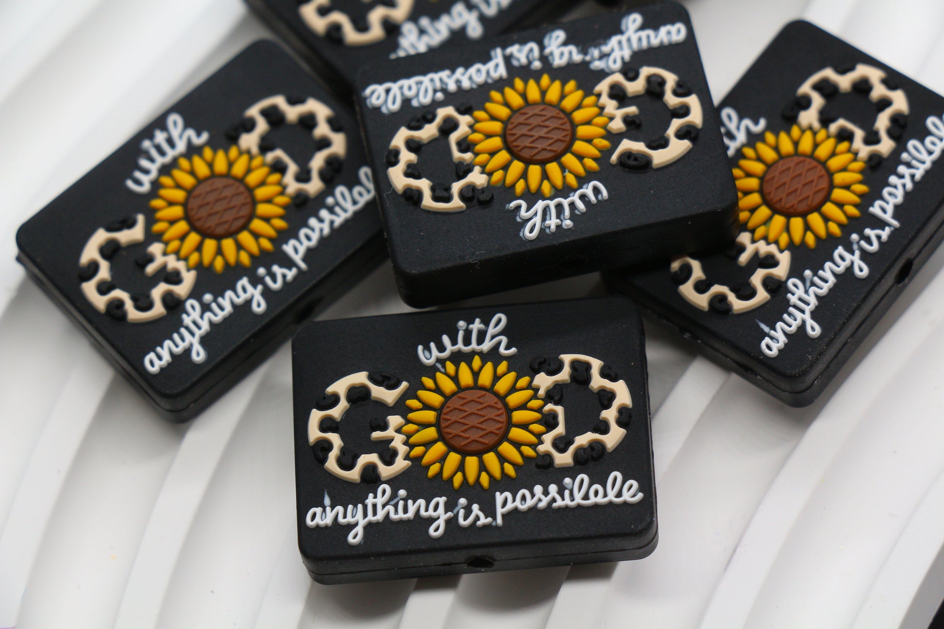 With God Anything is Possible sunflower silicone focal bead – Christian jewelry and keychain DIY supply